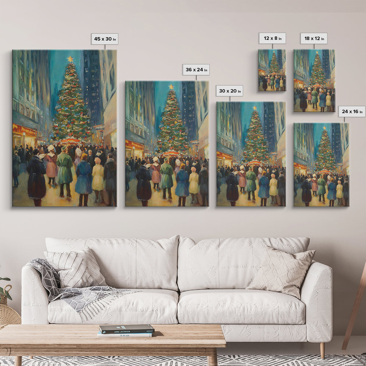 Christmas in Town Sqaure Framed Canvas Print, Retro Christmas Village Wall Art, Christmas Decor, Christmas Wall Art, Farmhouse Christmas