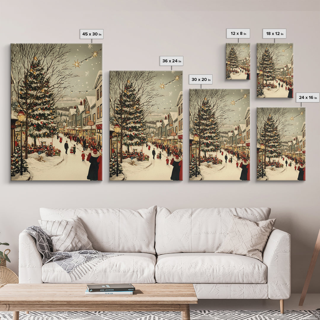 Christmas in Demark Framed Canvas Print, European Christmas Village Wall Art, Snowy Christmas Village Print, Christmas Prints, Xmas Art