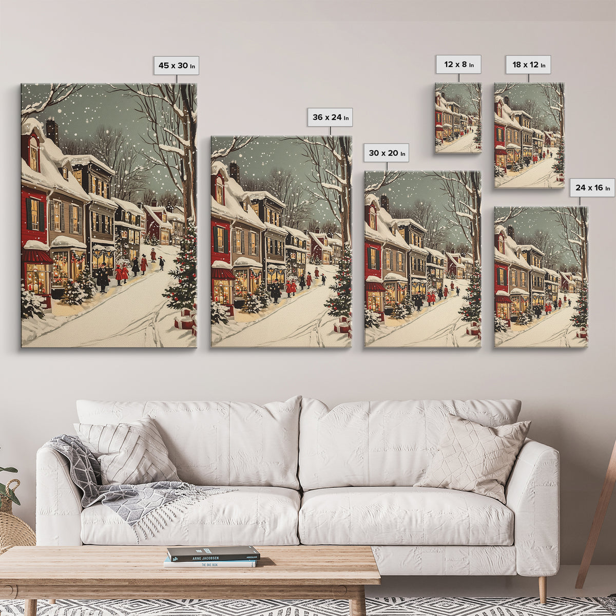 Christmas in Boston Framed Canvas Print, Christmas Village Wall Art, Christmas Prints, Christmas Decor Idea, Christmas Art