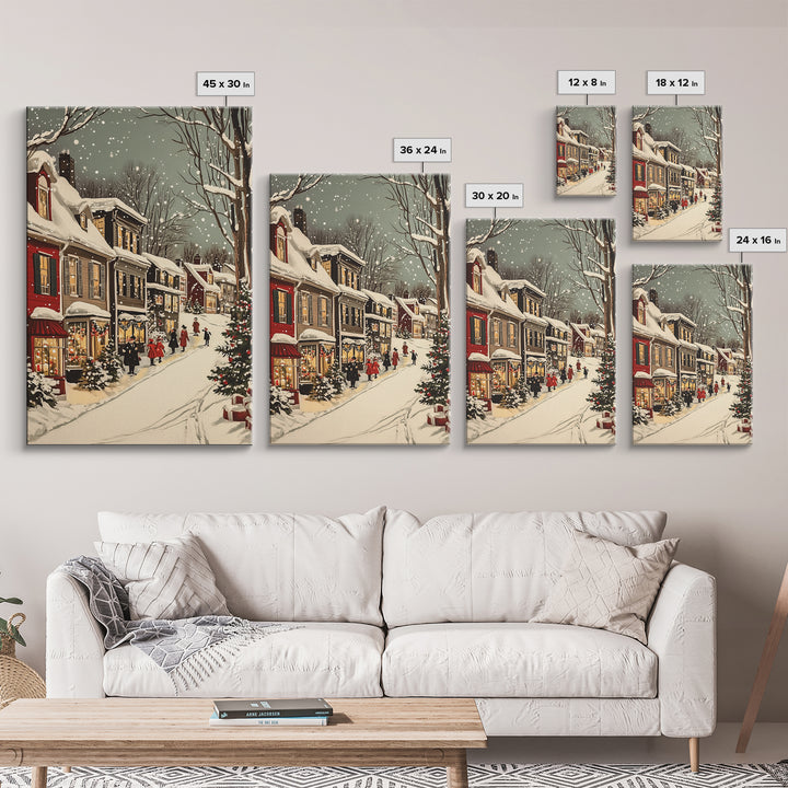 Christmas in Boston Framed Canvas Print, Christmas Village Wall Art, Christmas Prints, Christmas Decor Idea, Christmas Art