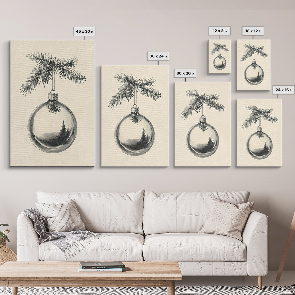 Christmas Tree Ornament Canvas Print, Retro Home Decor, Boho Christmas