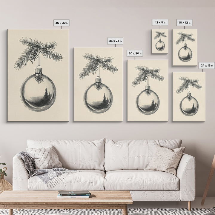 Christmas Tree Ornament Canvas Print, Retro Home Decor, Boho Christmas