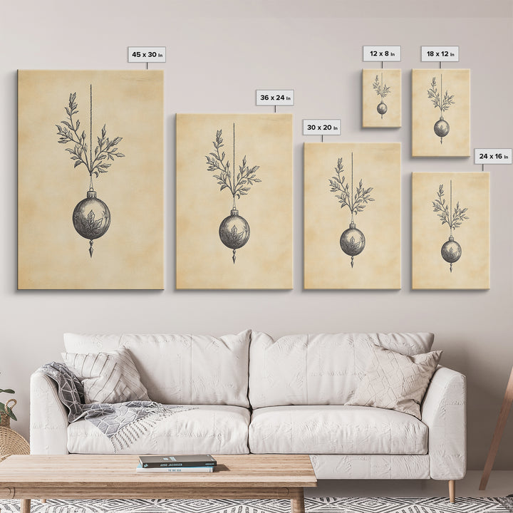 Christmas Tree Ornament Painting Print, Boho Christmas Wall Art, Framed Canvas