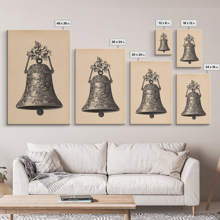 Boho Christmas Bell Painting Print - Framed Canvas - Minimalist Christmas Art - Boho Christmas Art - Rustic Christmas Art