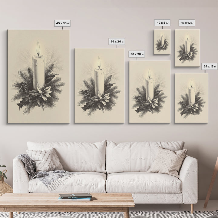 Boho Christmas Candle Canvas Print - Framed Canvas - Minimalist Christmas Art - Boho Christmas Art - Rustic Christmas Art