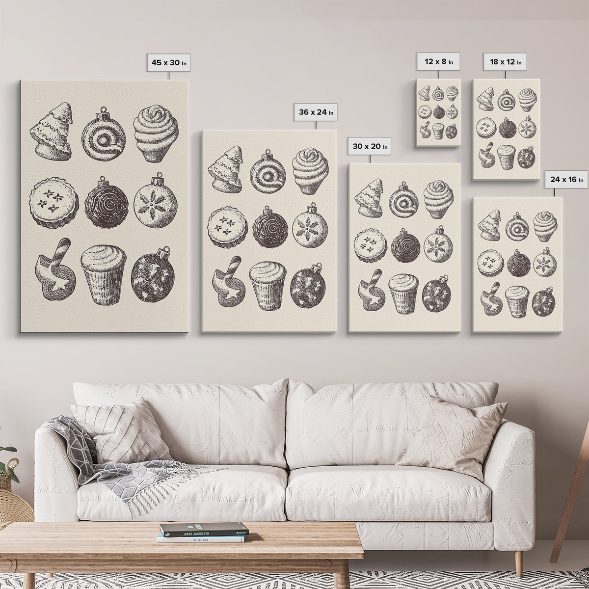 Rustic Boho Christmas Cookies Canvas Print - Framed Canvas - Minimalist Christmas Art - Boho Christmas Art - Rustic Christmas Art