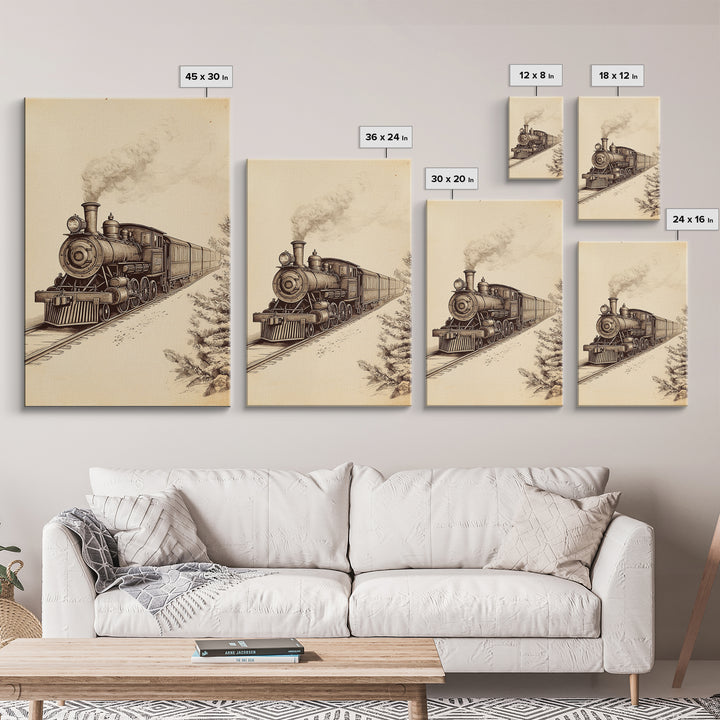 Boho Christmas Train Canvas Print - Framed Canvas - Minimalist Christmas Art - Boho Christmas Art - Rustic Christmas Art