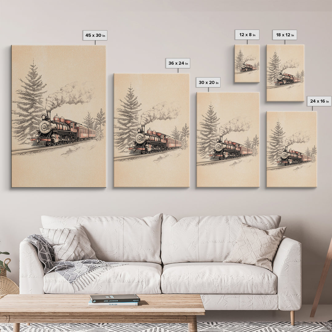 The Polar Express Train Canvas Print - Framed Canvas - Minimalist Christmas Art - Boho Christmas Art - Rustic Christmas Art