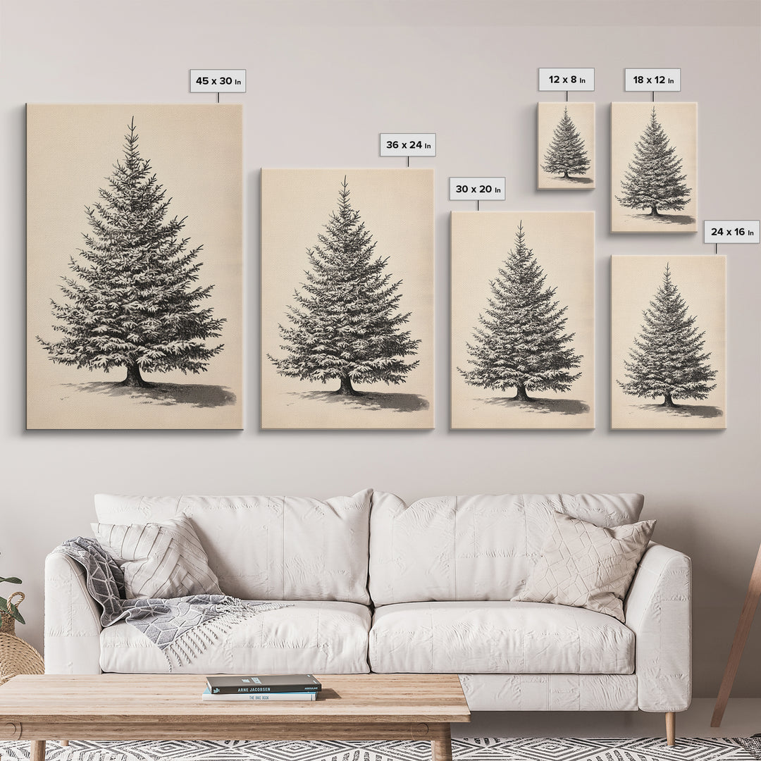 Sketch of a Christmas Tree Canvas Print - Framed Canvas - Minimalist Christmas Art - Boho Christmas Art - Rustic Christmas Art