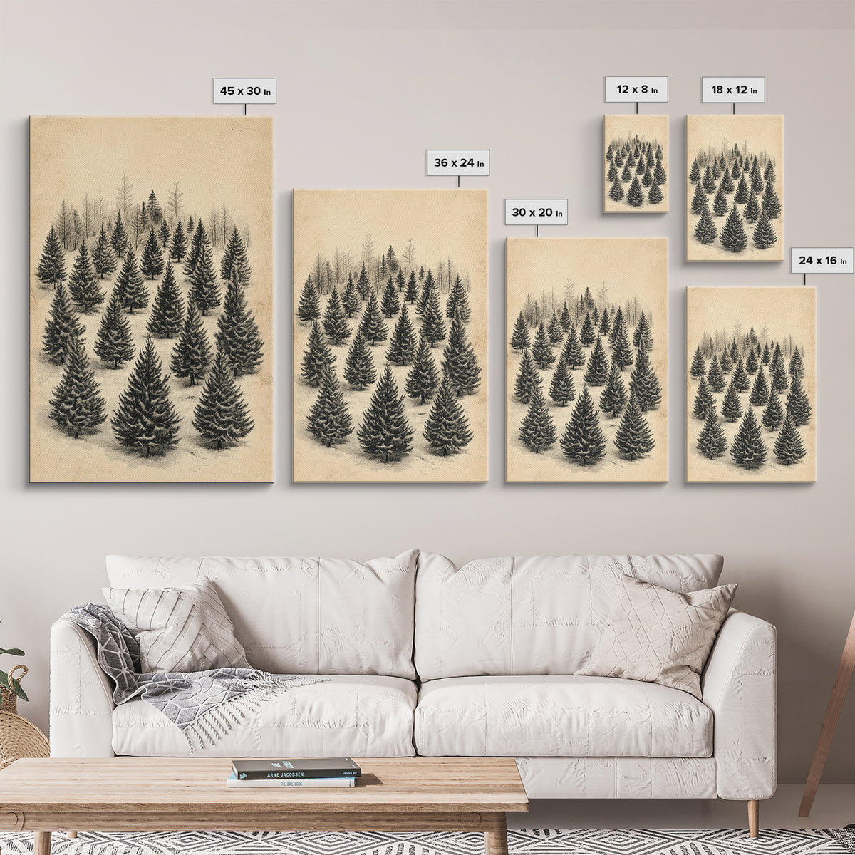 Christmas Tree Farm Art Canvas Print - Framed Canvas - Minimalist Christmas Art - Boho Christmas Art - Rustic Christmas Art