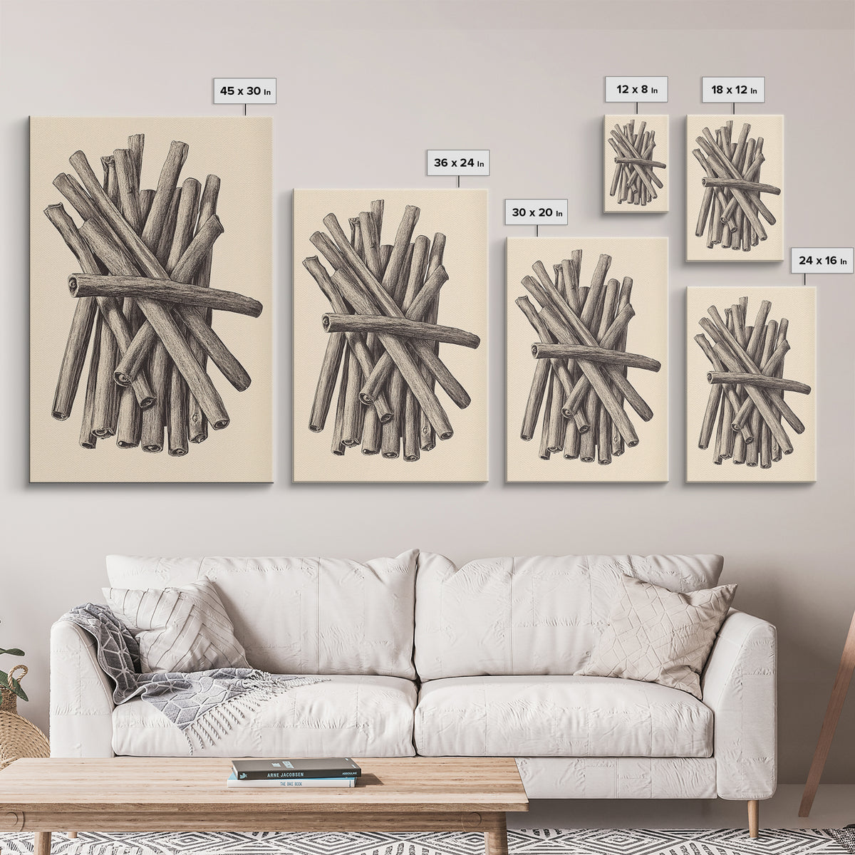 Retro Cinnamon Sticks Canvas Print - Framed Canvas - Minimalist Christmas Art - Boho Christmas Art - Rustic Christmas Art