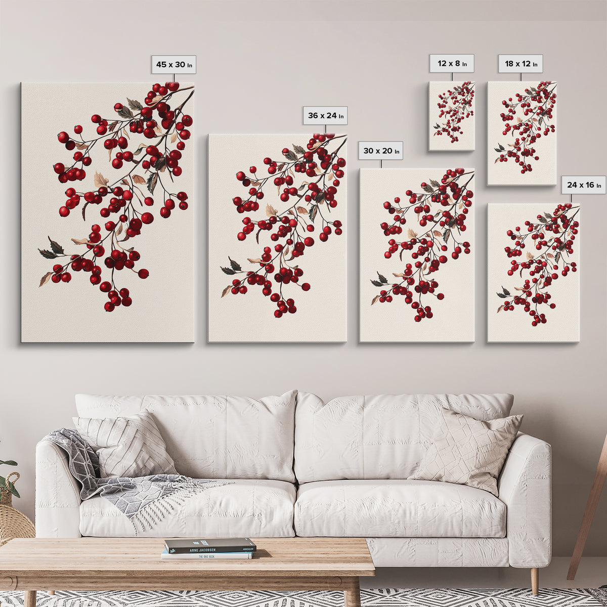 Vintage Holly Berries Canvas Print - Framed Canvas - Minimalist Christmas Art - Boho Christmas Art - Rustic Christmas Art