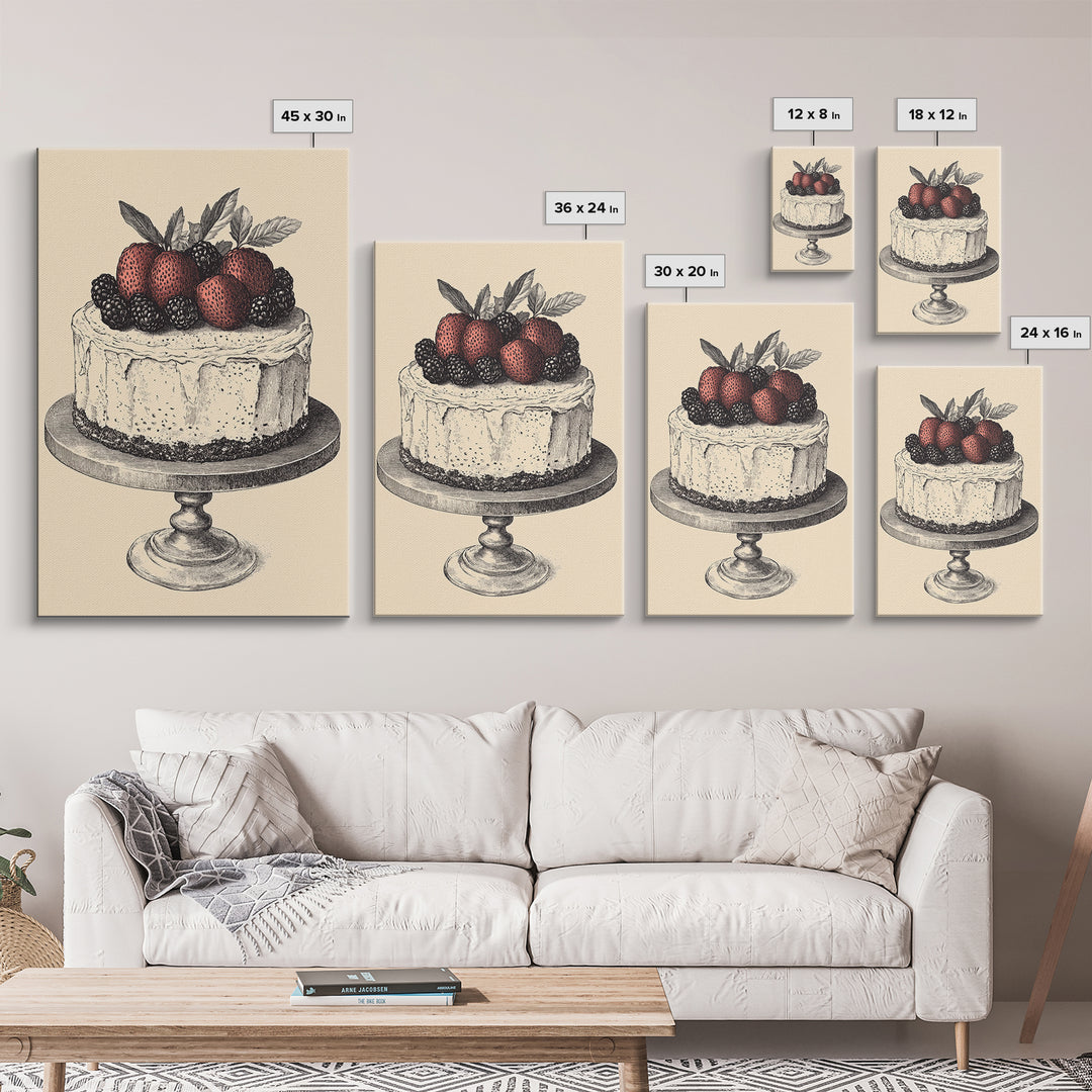 Kitchen Wall Art, Cake Painting Still Life Framed Canvas Print, Dining Room Wall Artt