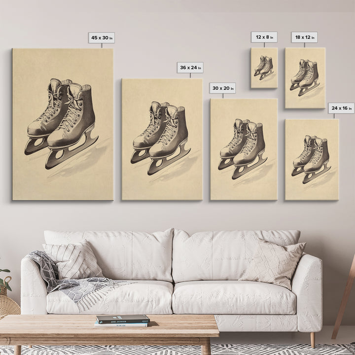 Vintage Ice Skates Canvas Print - Framed Canvas - Minimalist Christmas Art - Boho Christmas Art - Rustic Christmas Art