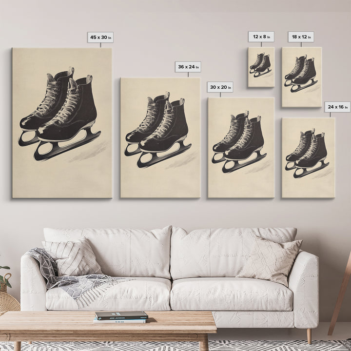 Retro Christmas Ice Skates Canvas Print - Framed Canvas - Minimalist Christmas Art - Boho Christmas Art - Rustic Christmas Art