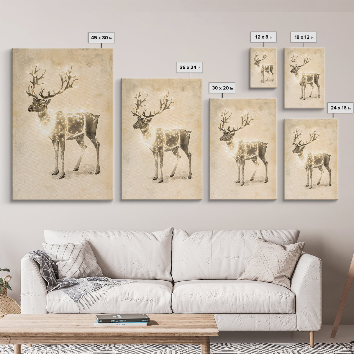 Christmas Reindeer Canvas Print - Framed Canvas - Minimalist Christmas Art - Boho Christmas Decor - Rustic Christmas Art