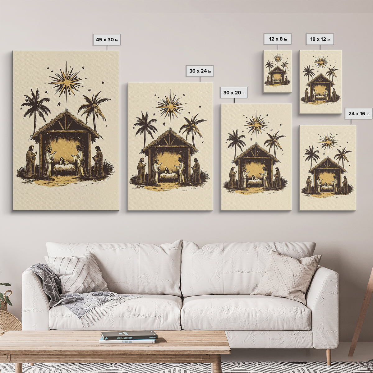 Vintage Nativity Scene Canvas Print - Framed Canvas - Minimalist Christmas Art - Boho Christmas Art - Rustic Christmas Art