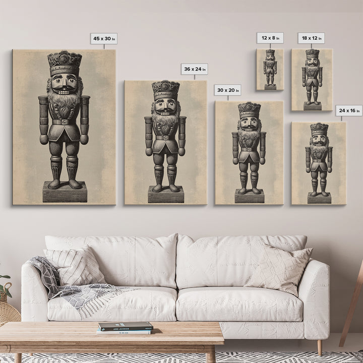 Vintage Nutcracker Canvas Print - Framed Canvas - Minimalist Christmas Art - Boho Christmas Art - Rustic Christmas Art