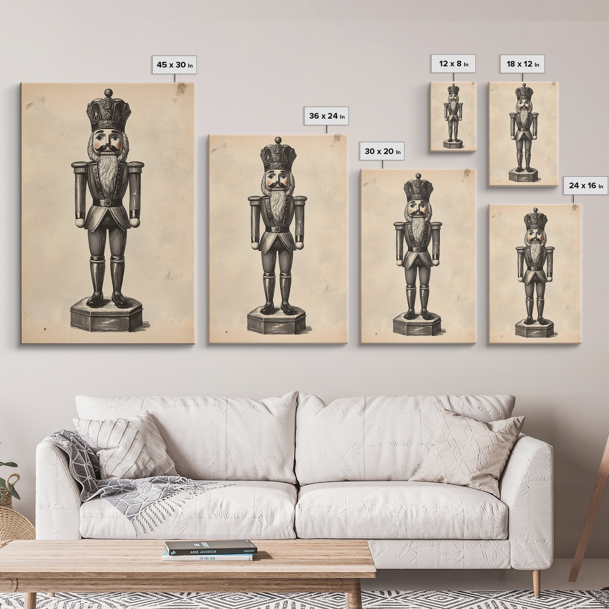 Retro Nutcracker Canvas Print - Framed Canvas - Minimalist Christmas Art - Boho Christmas Art - Rustic Christmas Art