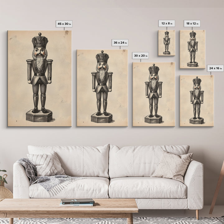 Retro Nutcracker Canvas Print - Framed Canvas - Minimalist Christmas Art - Boho Christmas Art - Rustic Christmas Art