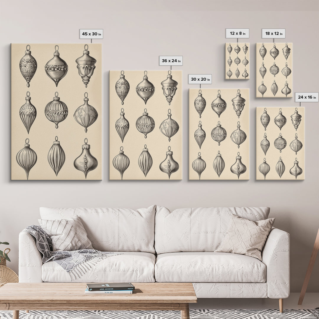 Christmas Ornaments Canvas Print - Framed Canvas - Minimalist Christmas Art - Boho Christmas Art - Rustic Christmas Art