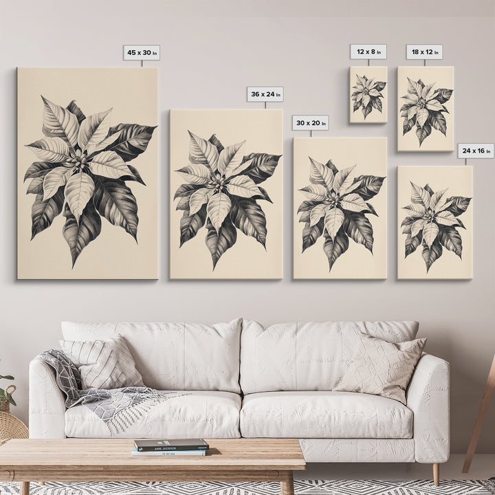 Poinsetta Canvas Print - Framed Canvas - Minimalist Christmas Art - Boho Christmas Art - Rustic Christmas Art
