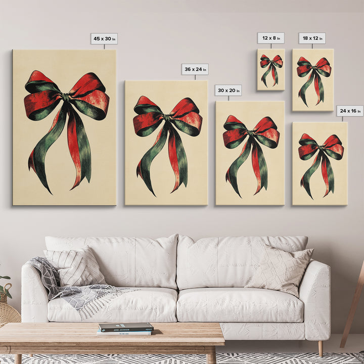 Christmas Bow Canvas Print - Framed Canvas - Minimalist Christmas Art - Boho Christmas Art - Rustic Christmas Art