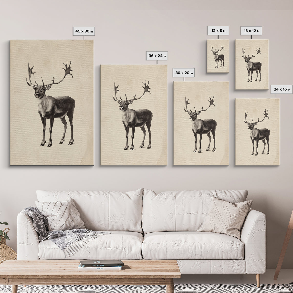 Reindeer Canvas Print - Framed Canvas - Minimalist Christmas Art - Boho Christmas Art - Rustic Christmas Art