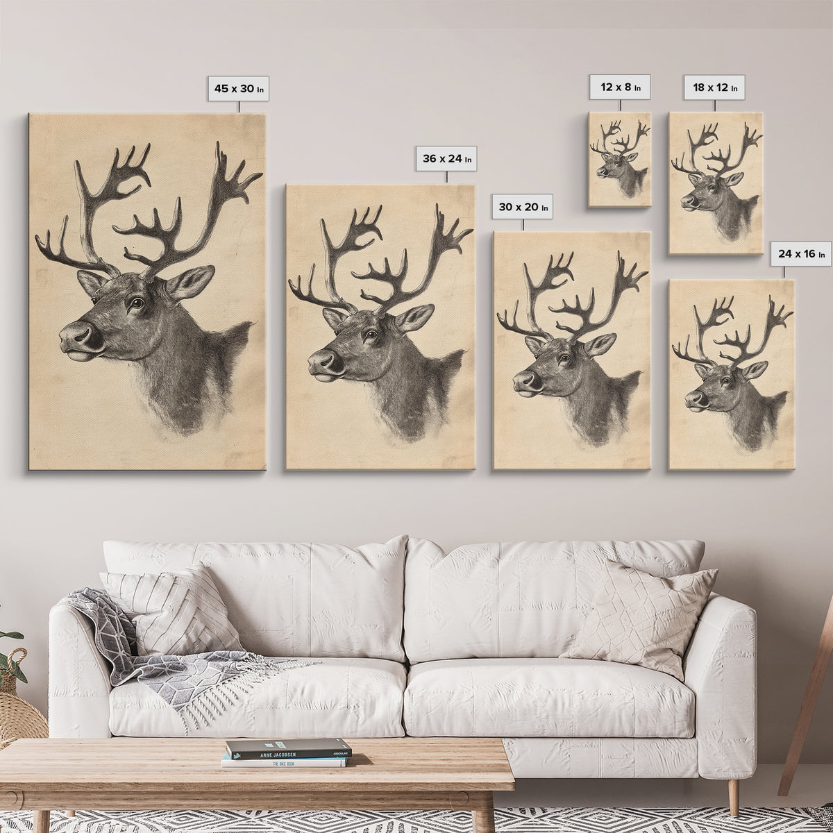 Christmas Reindeer Canvas Print - Framed Canvas - Minimalist Christmas Art - Boho Christmas Art - Rustic Christmas Art