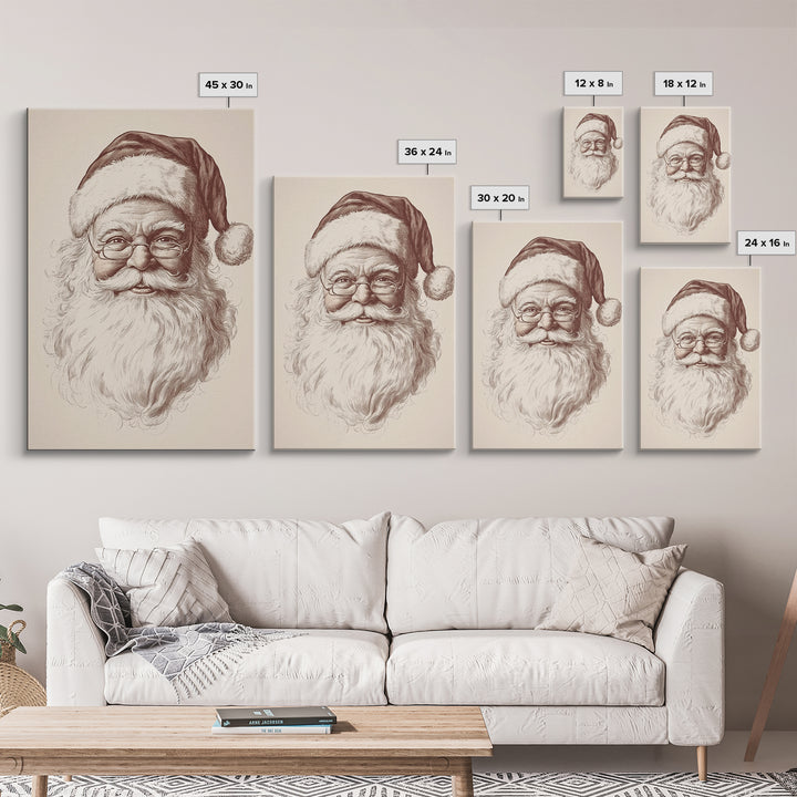 Santa Portrait Canvas Print - Framed Canvas - Minimalist Christmas Art - Boho Christmas Art - Rustic Christmas Art