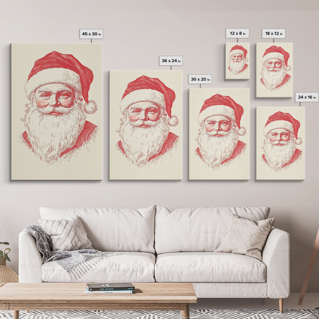 Reto Santa Portrait Canvas Print - Framed Canvas - Minimalist Christmas Art - Boho Christmas Art - Rustic Christmas Art - Santa Painting
