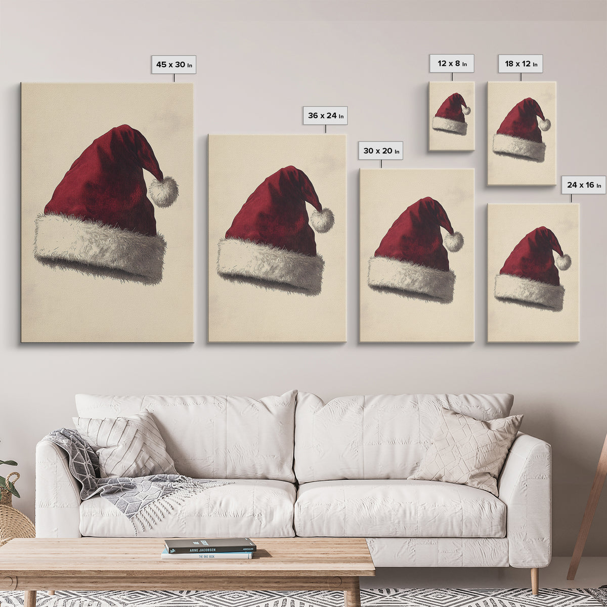 Santa's Hat Canvas Print - Framed Canvas - Minimalist Christmas Art - Boho Christmas Art - Rustic Christmas Art