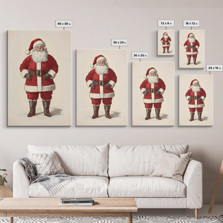 Cheerful Santa Clause Canvas Print - Framed Canvas - Minimalist Christmas Art - Boho Christmas Art - Rustic Christmas Art