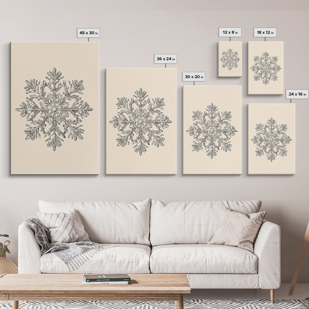 Sketch of a Snowflake Canvas Print - Framed Canvas - Minimalist Christmas Art - Boho Christmas Art - Rustic Christmas Art