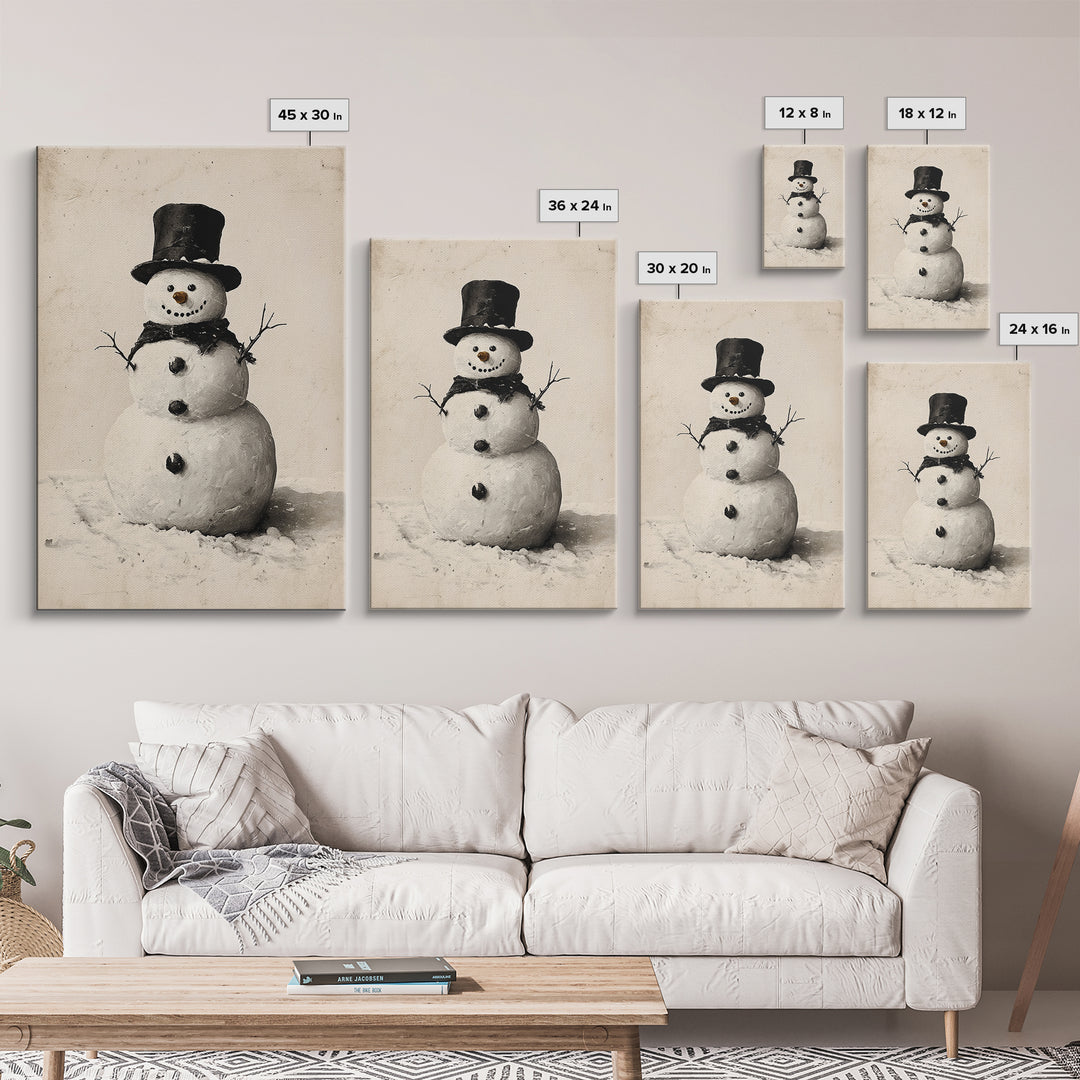 Christmas Snowman Sketch Canvas Print - Framed Canvas - Minimalist Christmas Art - Boho Christmas Art - Rustic Christmas Art