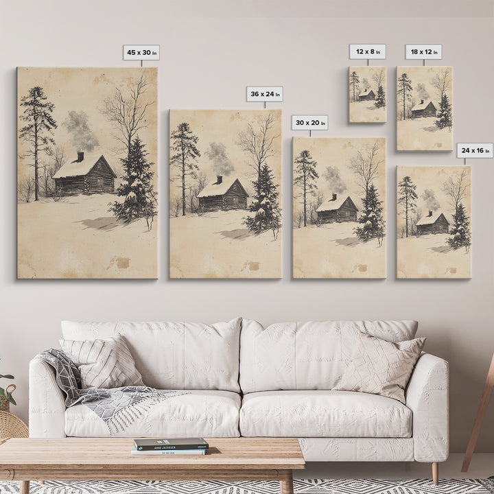 Christmas Cabin Canvas Print - Framed Canvas - Minimalist Christmas Art - Boho Christmas Art - Rustic Christmas Art