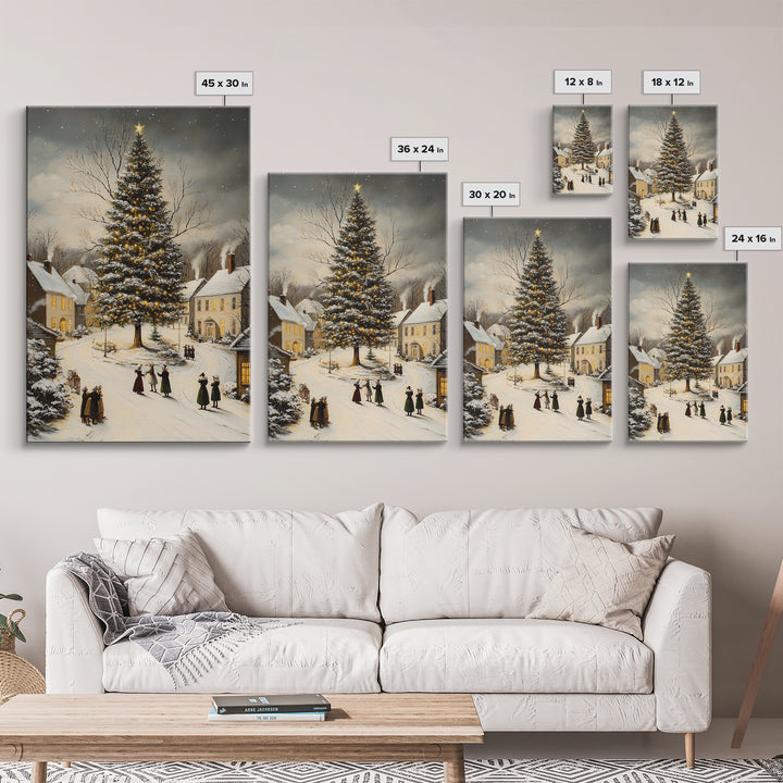 Christmas Village Wall Art Canvas Print | Christmas Village Painting | Winter Home Decor | Winter Art