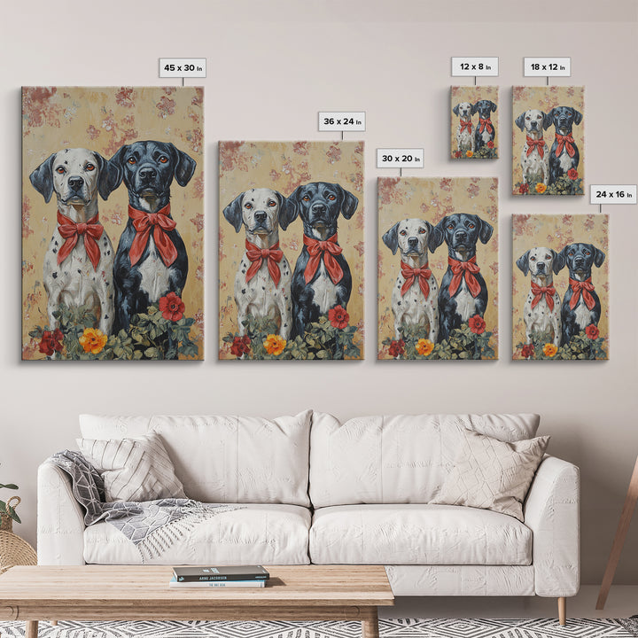 Christmas Dalmations Canvas Print, Cute Dog Wall Art, Dog Painting