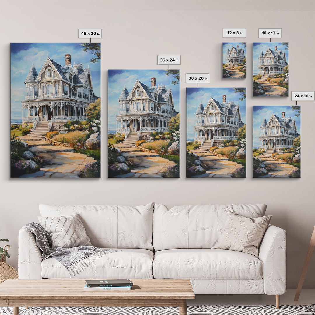 Cape Code Style House Painting Print, Nautical Decor, Maine Oil Painting, Beach House Wall Art