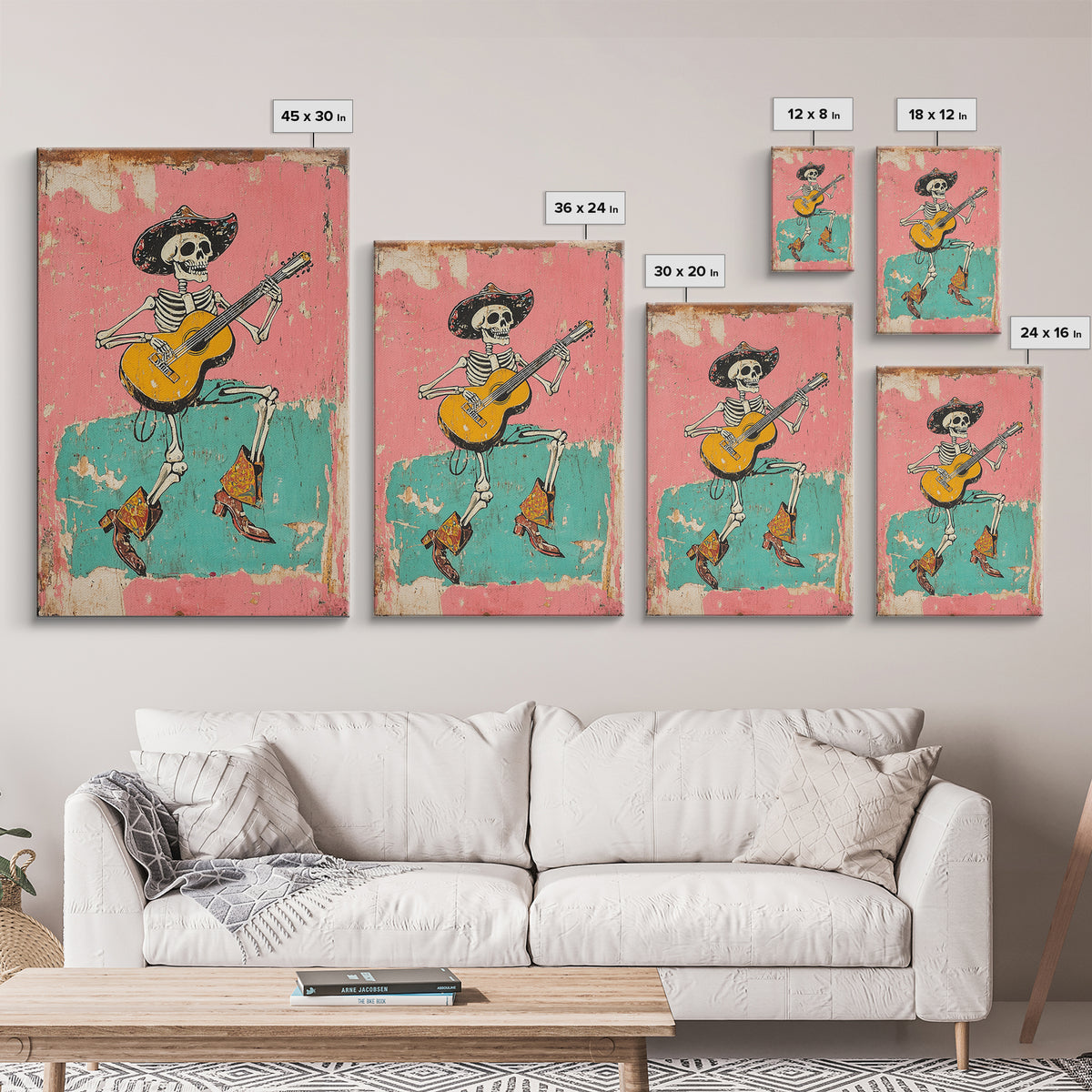 Retro Vaquero Skeleton Art Print, Canvas Art, Chicano Art, Spooky Mexican Art, Sugar Skull Art