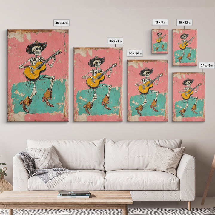Retro Vaquero Skeleton Art Print, Canvas Art, Chicano Art, Spooky Mexican Art, Sugar Skull Art