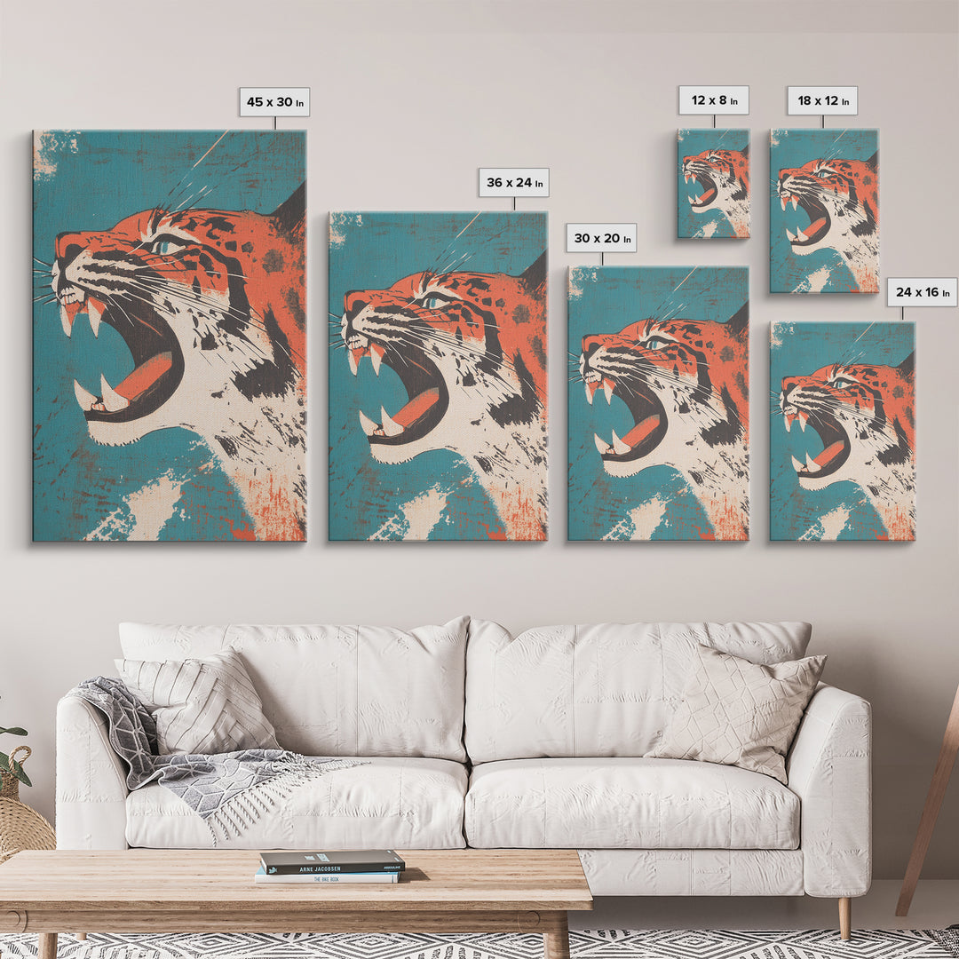 Tiger Roar Wabi Sabi Canvas Print, Wood Framed Wall Art, Japanese Style Art, Japanese Inspired Home Decor, Tiger Painting