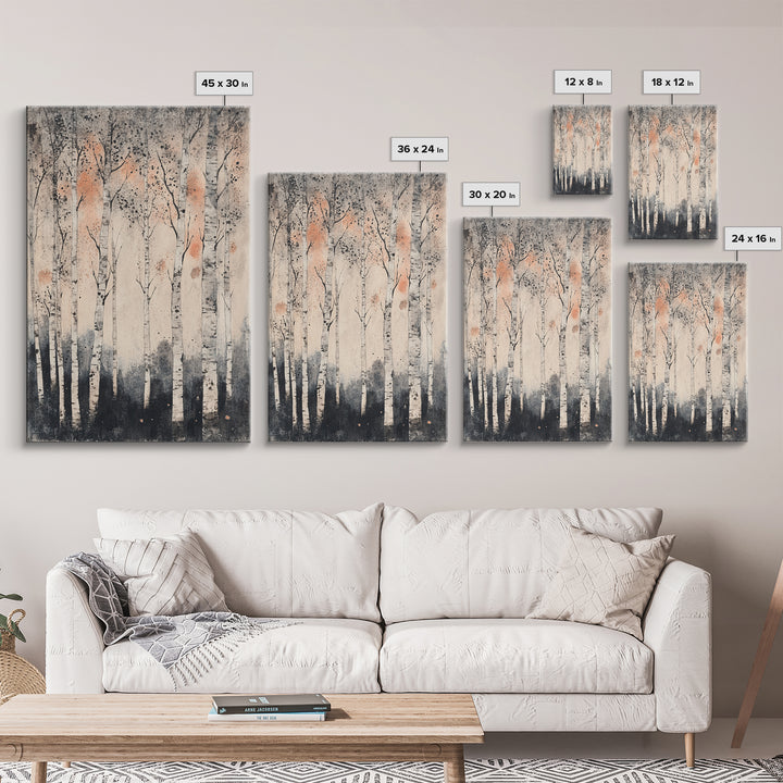 Framed Canvas Print Wall Art Print White Birch Tree Forest Landscape Art Print Minimalist Nature Wall Art Living Room Decor Birch Painting