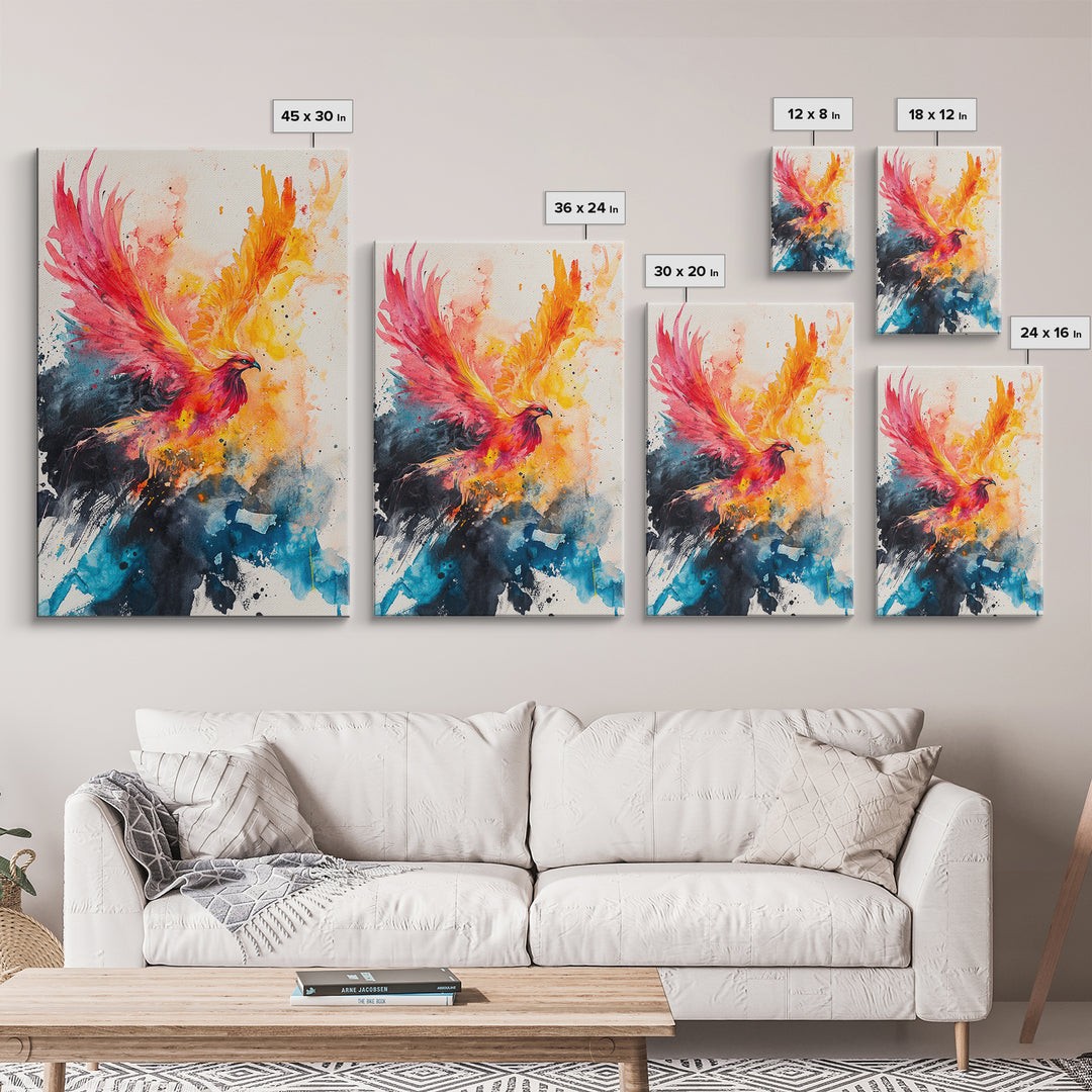 Watercolor Painting Print of a Phoenix In Flames, Retribution, Framed Canvas Print, The Phoenix, Framed Wall Art, Original Painting Phoenix