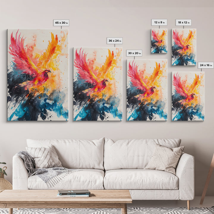Watercolor Painting Print of a Phoenix In Flames, Retribution, Framed Canvas Print, The Phoenix, Framed Wall Art, Original Painting Phoenix