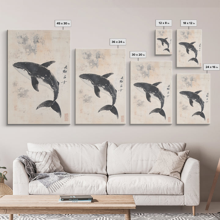 Humpback Whale Canvas Print, Framed Art, Ready To Hang Wall Art, Nautical Wall Art, Ocean Art, Wabi Sabi Art