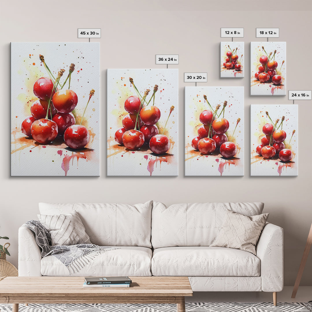 Cherry Wall Art Canvas Print, Cherry Painting, Kitchen Food Decor, Kitchen Wall Art, Original Cherry Painting, Home Decor For Kitchen