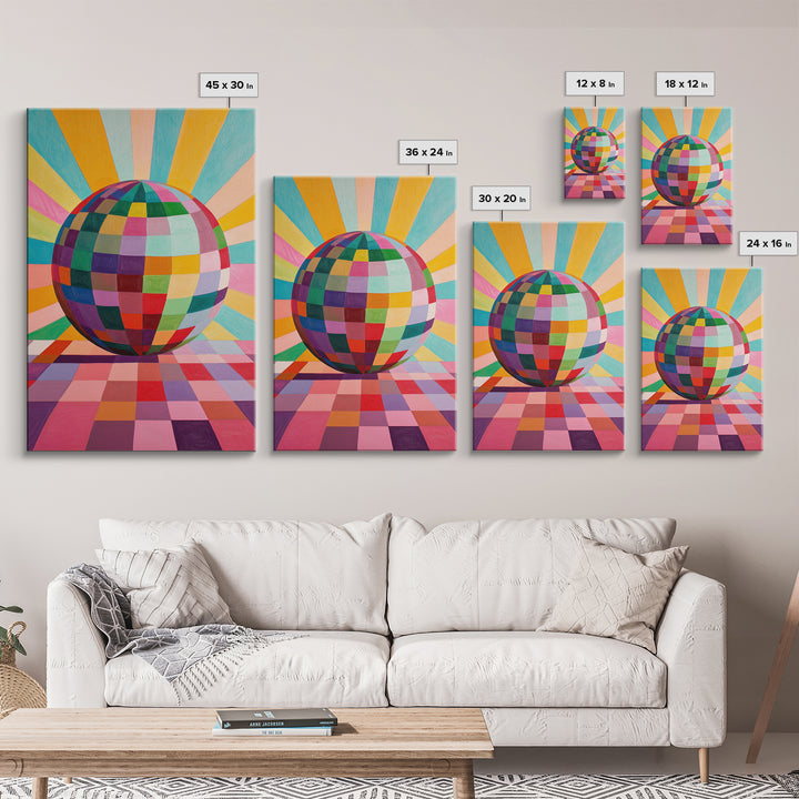 Abstract Disco Ball Painting Canvas Print, Wood Framed Art, Original Art, Disco Ball Art, Disco Ball Poster, Rainbow Disco Ball