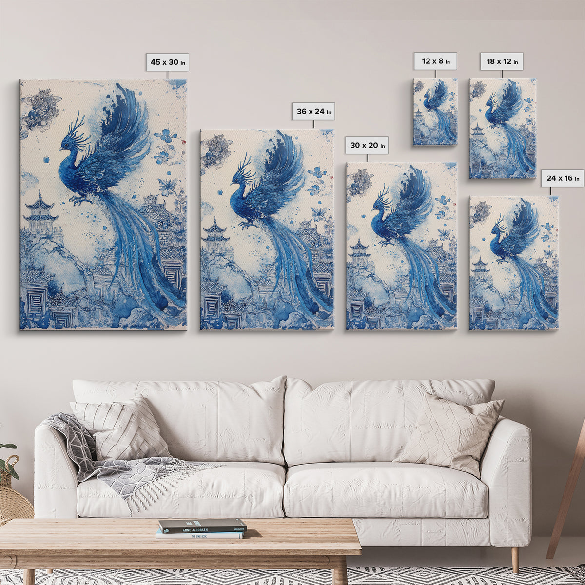 Chinoiserie Phoenix Wall Art, Framed Canvas Print, Chinoiserie Painting, Unique Phoenix Home Decor, Unique Painting, Trendy Decor