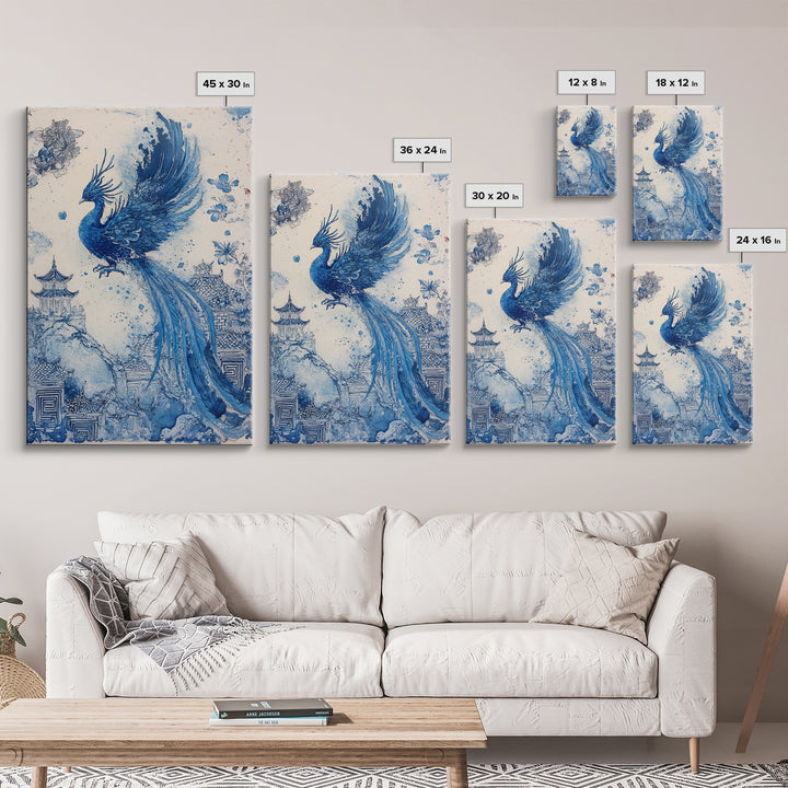 Chinoiserie Phoenix Wall Art, Framed Canvas Print, Chinoiserie Painting, Unique Phoenix Home Decor, Unique Painting, Trendy Decor